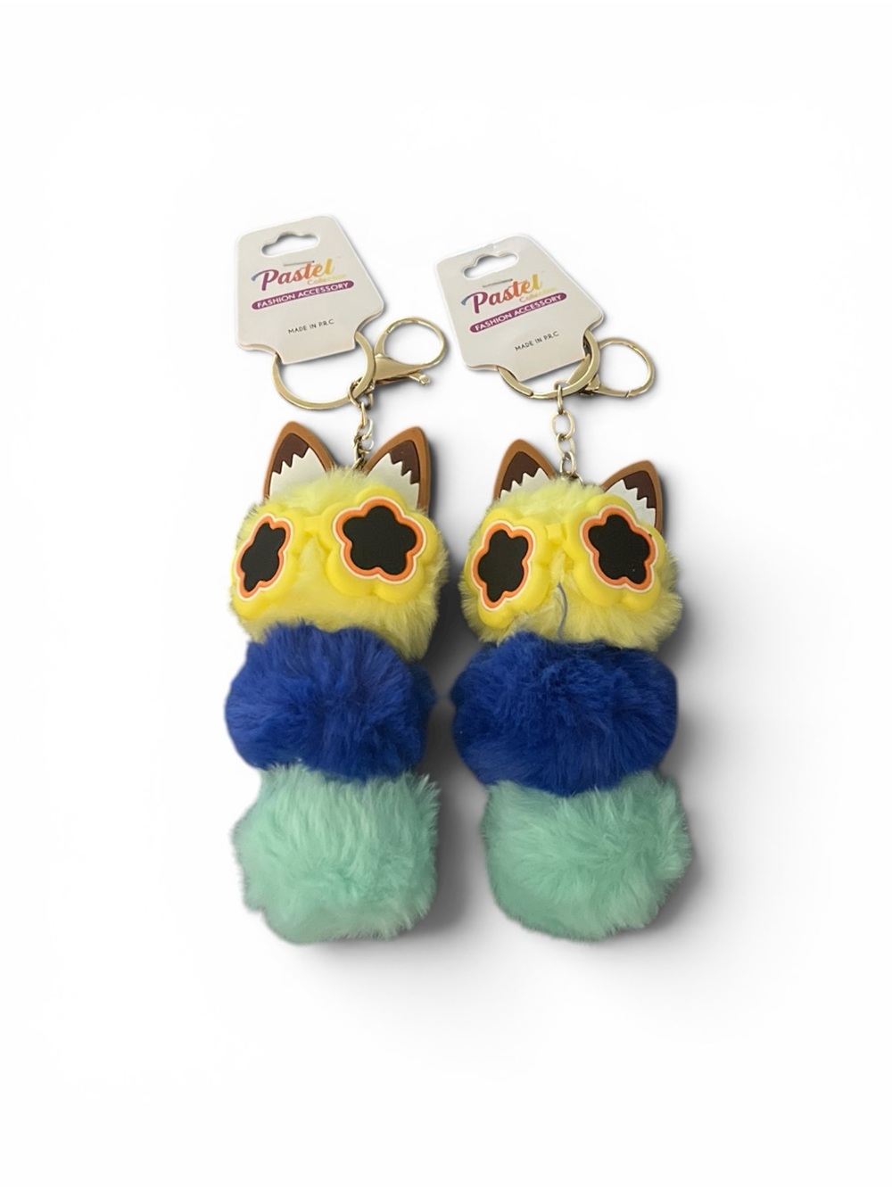 TWO KAWAII PASTEL YELLOW MULTI PLUSH ANIMAL W/SUNGLASSES KEYCHAIN BAGCHARM